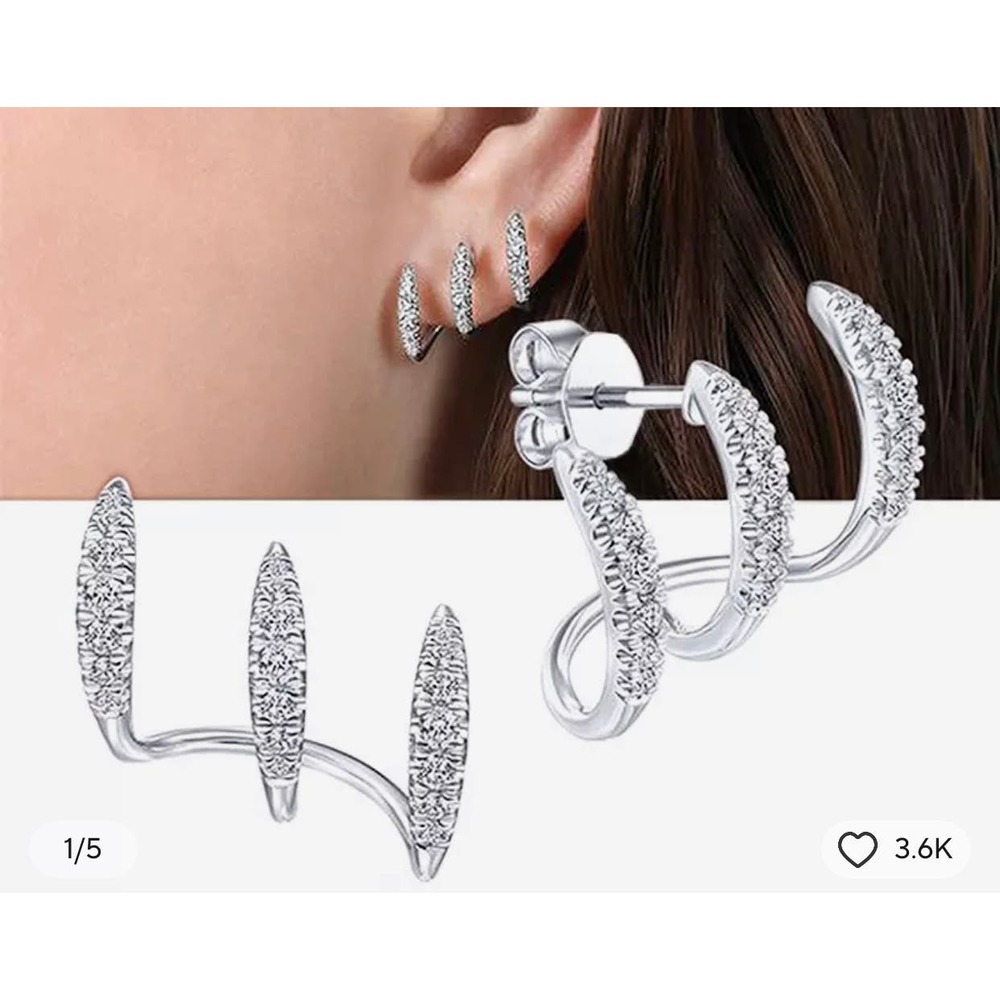Trendy 3 Claws Cubic Zirconia Gold Tone Post Earrings NWT